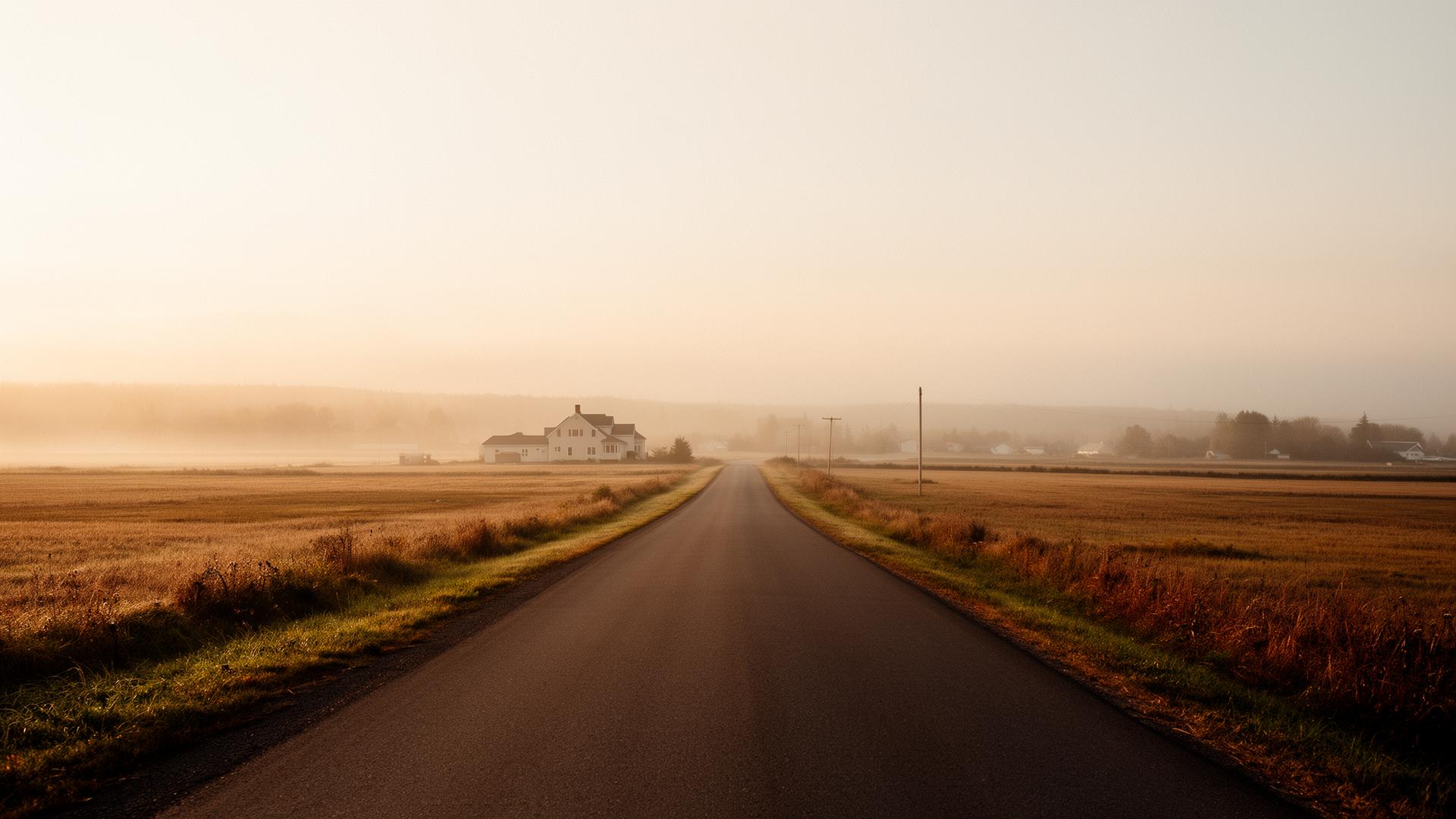 Open rural road and land in New Brunswick